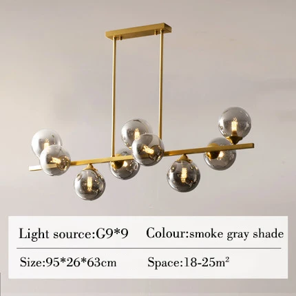 Современная медная Потолочная люстра, освещение для гостиной, спальни, люстры, креативное домашнее освещение, светильники - Цвет абажура: 9 lights Smoke gray