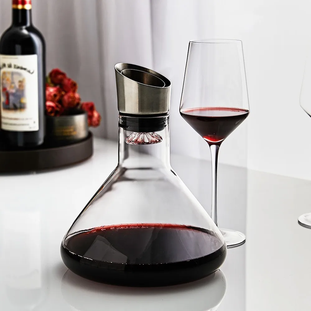 Decanter per vino Crystal 100% caraffa per vino soffiato a mano per vini  rossi Decanter brillante con aeratore in acciaio inossidabile - AliExpress