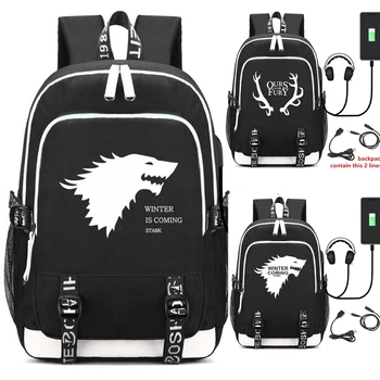 

Winter Game of Thrones Anime USB Backpack Rucksack Bag w/ USB Fashion Port/ Headphone interface Students Book Laptop bag Gifts