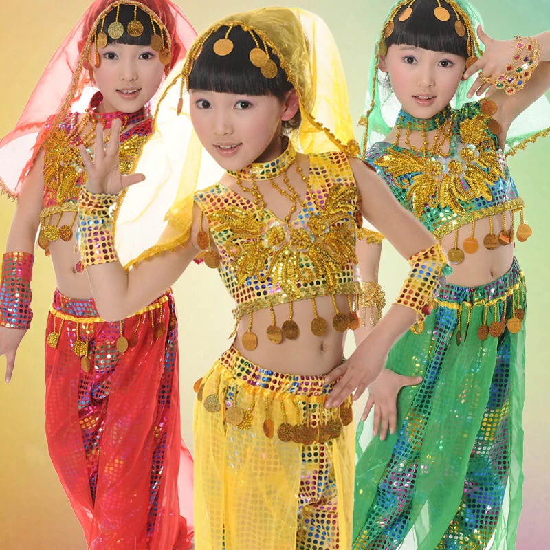 Children Belly Dance Performance Costume Girl Indian Theme Top Skirt Suit Outfit