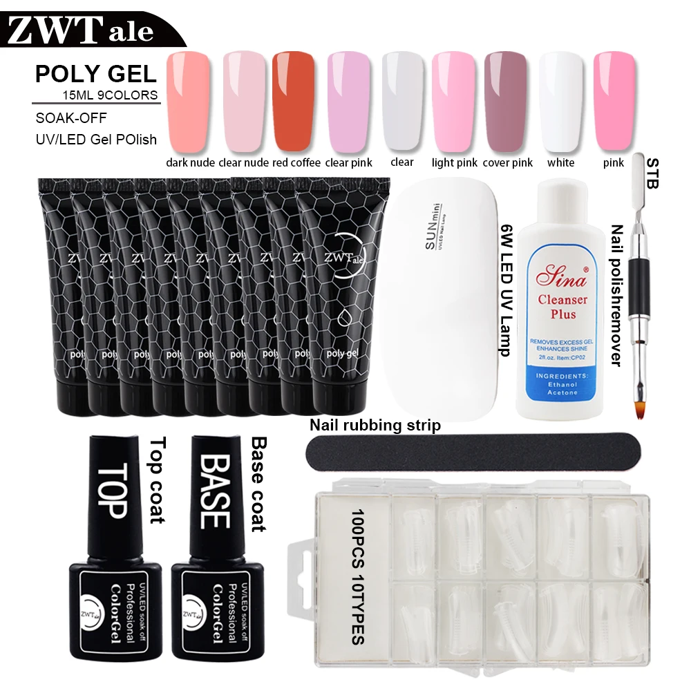 

15ml Poly Gel Kit 9 Colors UV Gel Nail Polish Quick Building For Nails Extension Varnish Nail Gel With Tools