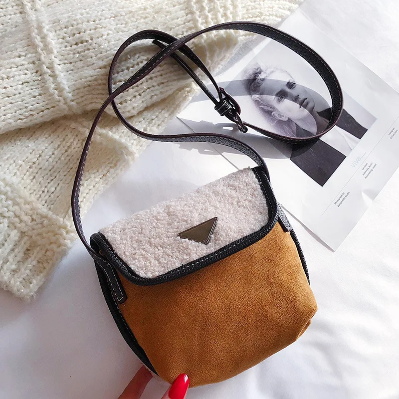 

Lambs Wool Bag Women's 2020 New Style Korean-style Saddle Bag Joint Fashion Shoulder Bag Versatile Cute Shoulder Bag