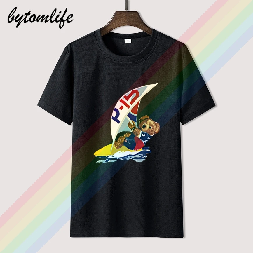 

2020 Polos Limited Edition Lauren Bear Print Black Retro T Shirt Clothes Cotton Tees Amazing Short Sleeve Unique Men Tops