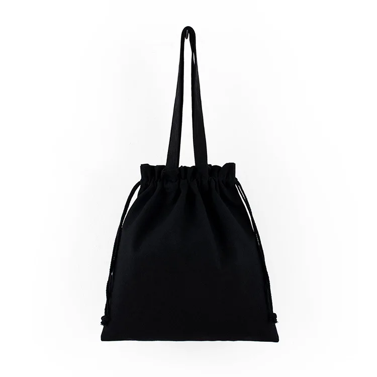 new blank portable drawstring canvas bag hot shoulder bag cotton cloth boutique tote bag large capacity shopping bag