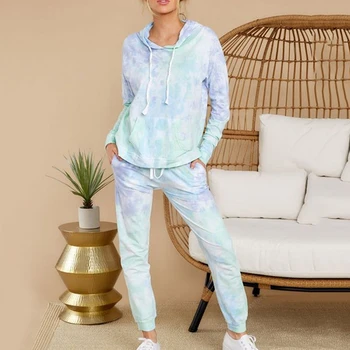

New Fashion Print Tracksuits Multicolor Tie Dye 2 Piece Set Autumn Long Sleeve Hoodies Top And Long Pants Casual Pijamas