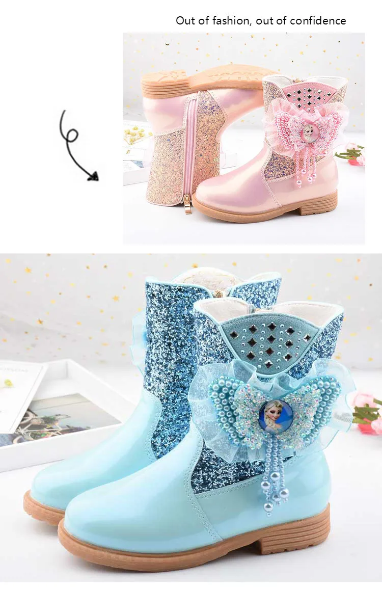 Elsa princess kids high boots new winter girls boots Brand Children's over the knee boots for girls snow shoes pink blue