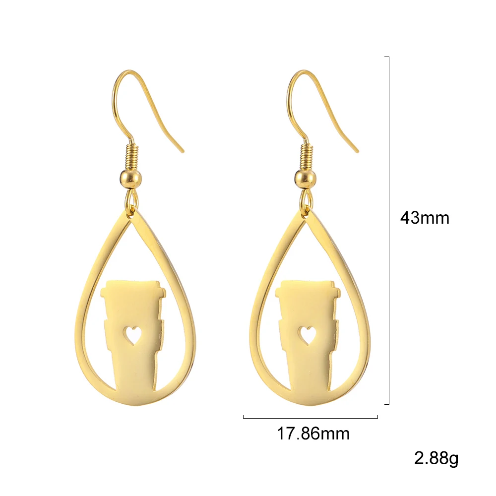 Cooltime symmetrische Geometrie Tropfen Ohrringe Edelstahl Mode goldene Farbe hohle Blume Ohrring Schmuck Großhandel – Detail 6