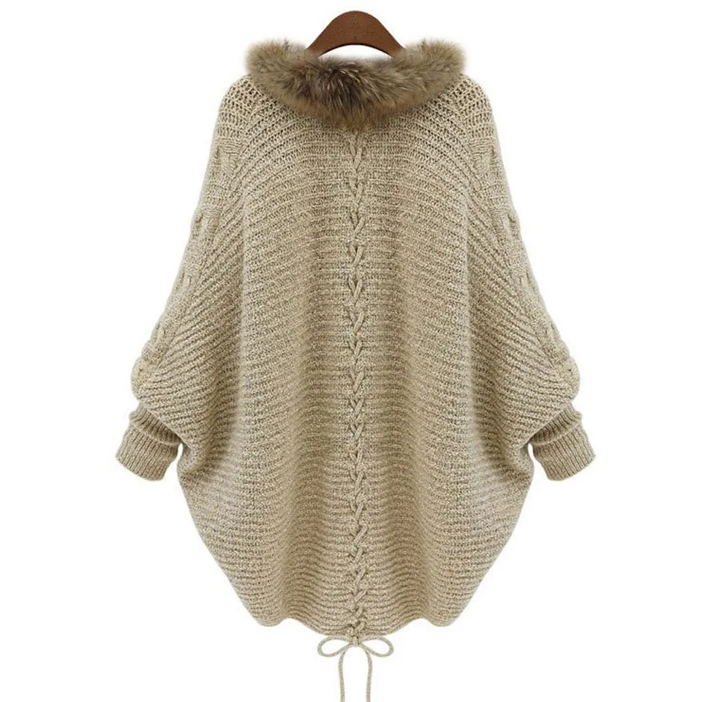 Lady Winter Hooded Fleece Liner Cardigan Knitted Sweater Coat