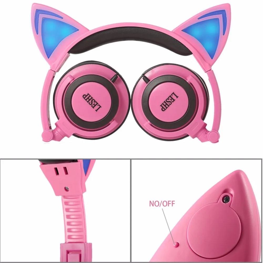 Cartoon Cat Ear Shape Wired Headphone with Glowing Lights Headband Headphone for Mobile Phone PC Computer for Children
