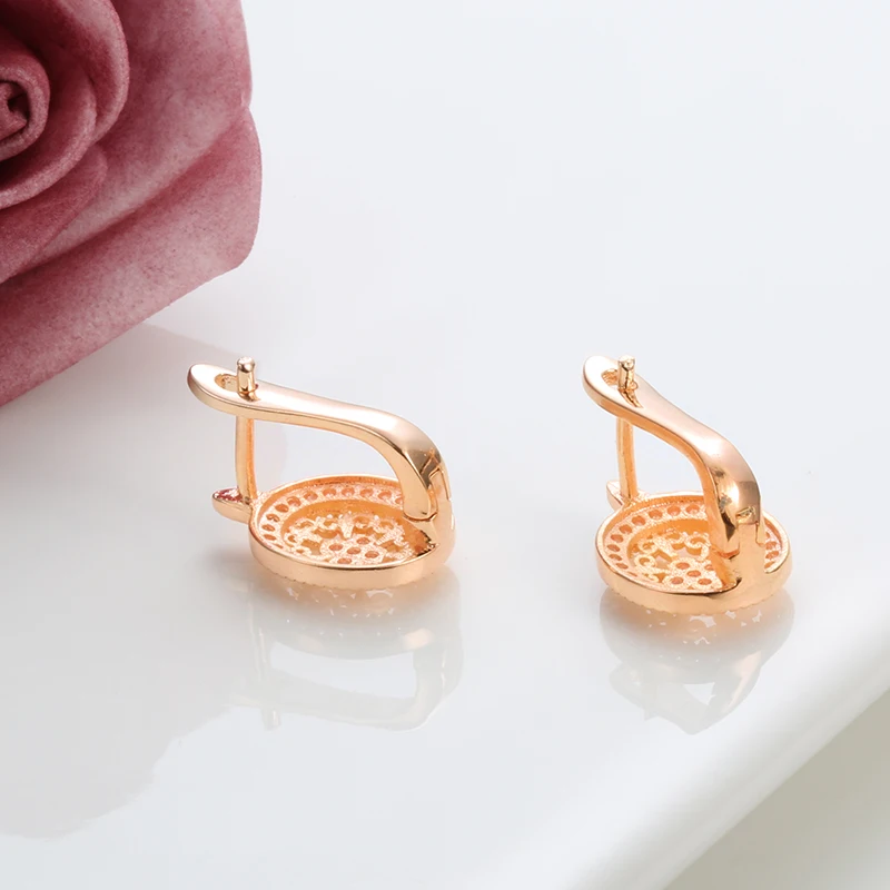 Kinel Luxury Wedding Zircon Stud Earrings Hollow Flowers Oval Earrings Beautiful For Women 585 Rose Gold Engagement Jewelry