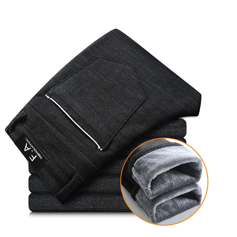Winter Men Pants Casual Thick Fur Liner Pants Warm Sweatpants Fleece Elastic Trousers Track Pants Trousers Clothes Size 38,688 - Цвет: 688 black fleece