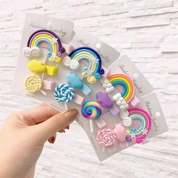 

Colorful Rainbow Hairpin Girl Lollipop Bangs Cute Hairpin Clip Girls Simple Hair Accessories Children's Hair Clip Set