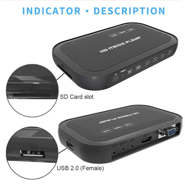 Reproductor Multimedia para TV, MYPIN Mini HD Media Player HDMI/AV/VGA,  reproducción de Video y Fotos con Memoria USB/Tarjeta SD/Disco Duro/Dispositivos  externos (Compatible con USB 3.0) : .es: Electrónica