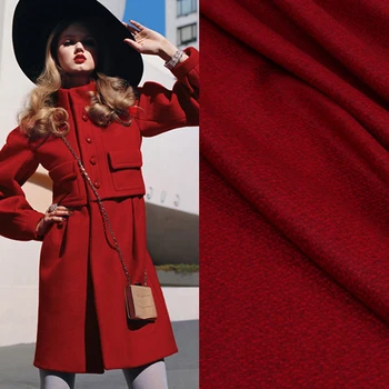 

2020 autumn and winter new red tweed woolen fabric 95% wool 5% chemical fiber wool fabric jacket suit dress fabric