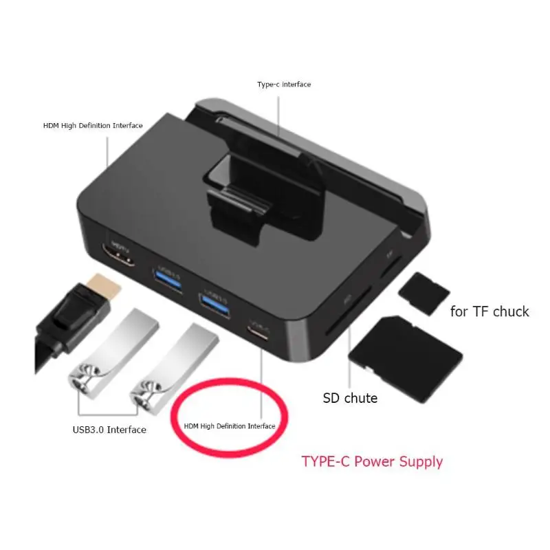 6 в 1 4K type-C HDMI 2 USB3.0 карта памяти TF USB-C концентратор отличный ABS пластик разрешение 4 K/2 K для samsung HUAWEI Mate10/P20