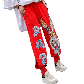 

QING MO Women Sequin Trouser Women Cartoon Printing Elastic Waist Trouser Black Red White Haren Pants 2020 ZQY157