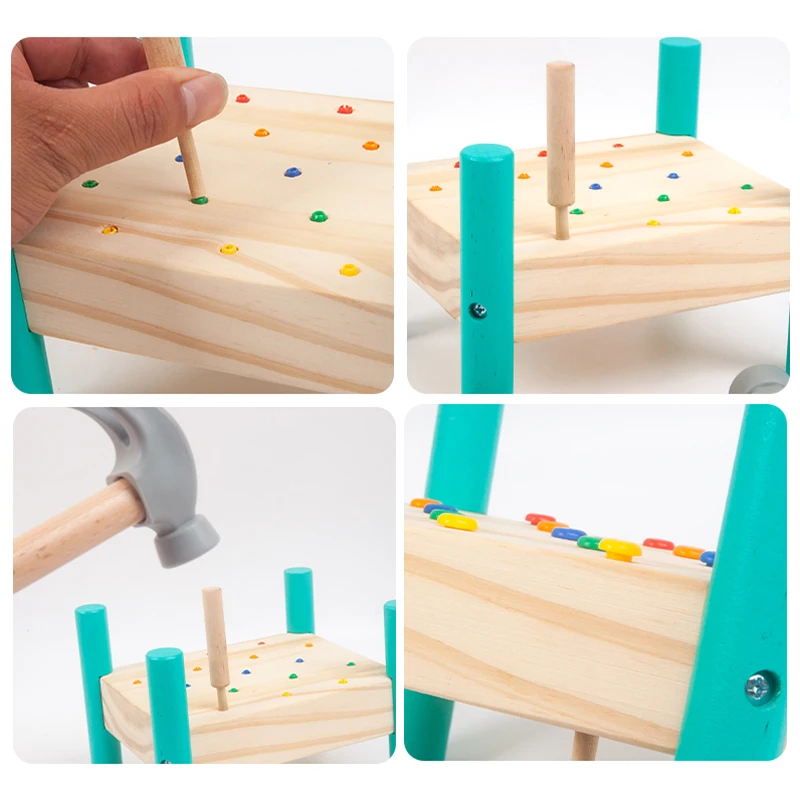 Montessori Wood Children Colorful Knock Nails Tool Toy Hammer Hitting Plastic Nail Educational Toys for Boy Early Learning Gift