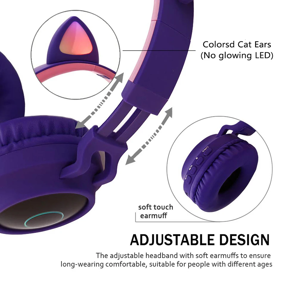 cute LED cat ear Headphones True Wireless Foldable earphones Bluetooth headset with microphone Support TF Card for phones laptop