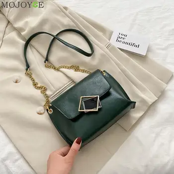 

Vintage PU Leather Crossbody Bag Women Square Buckle Fashion Solid Color Shoulder Messenger Handbags Purse