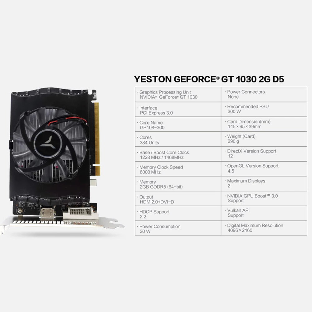 Yeston GeForce GT 1030 GPU 2 ГБ GDDR5 64 бит игровой настольный компьютер ПК видеокарты Поддержка