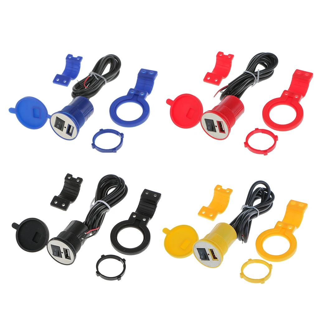 USB Adapter with Power Switch, Motorcycle USB Charging Charger Kit Handlebar Mount for Cell Phone Tablet GPS (12V, Black)