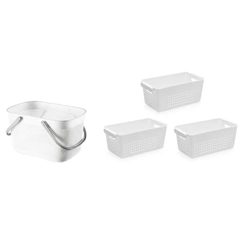 

1 Pcs Plastic Hand Basket Bathroom Storage Baskets & 3Pcs Stuff Plastic Storage Baskets for Classroom or Home