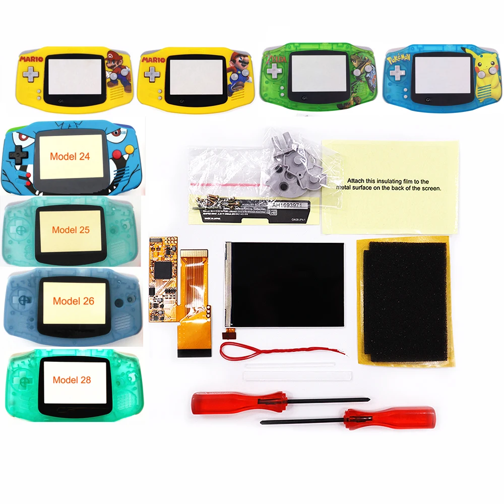 DIY IPS GBA LCD Display 10 Levels High Brightness Backlight for Nintend Gameboy Advance Console V2 version with pre-cut housing |