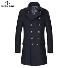 Темно-синее шерстяное пальто деловая Повседневная брендовая одежда зимнее роскошное высококачественное толстое теплое Двухрядное приталенное Мужское пальто
