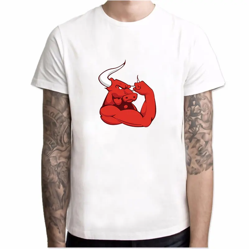 

MOUNTSHARP Funny Tshirt Men Muscular Bull Print Boyfriend Gift Harajuku Sweatshirt O-Neck Cotton Casual Knitted Streetwear