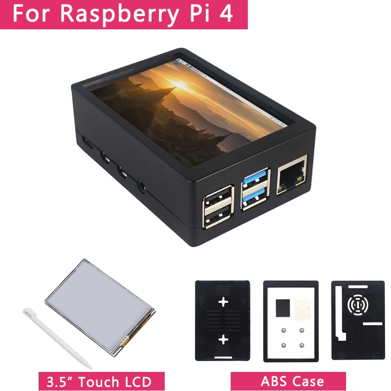 Cena 3.5 cal Raspberry Pi 4 Model B ekran dotykowy 50FPS 5 klatek na sekundę 480*320 wyświetlacz LCD + podwójnego zastosowania etui z abs pudełko Shell dla Raspberry Pi 4
