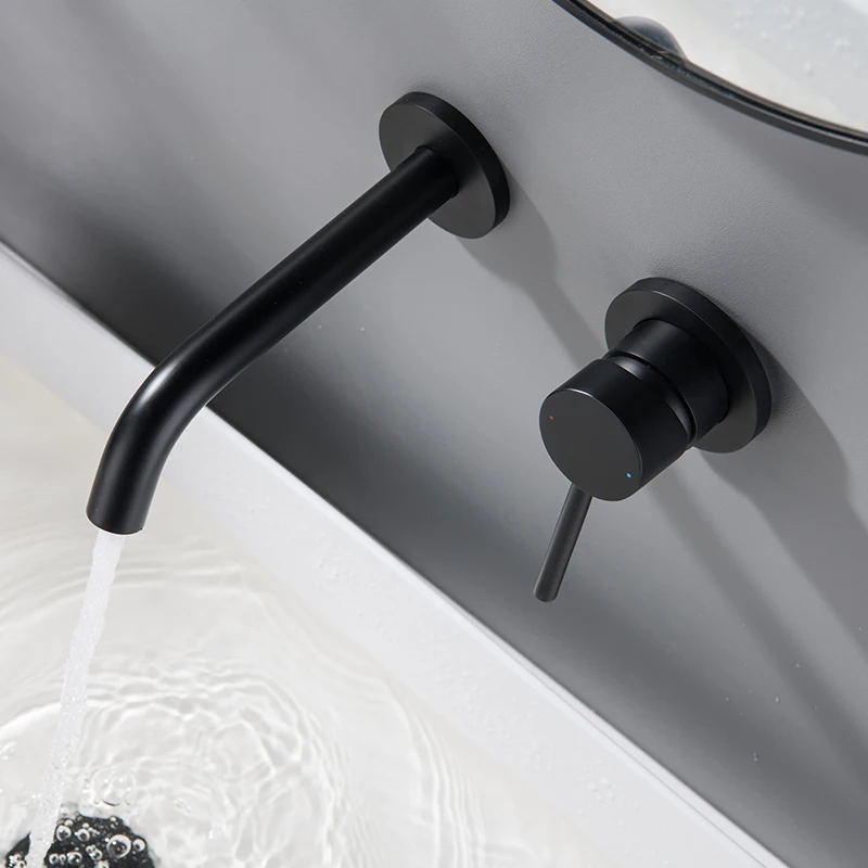 

Boonion Brass Matte Black Hot And Cold Water Bathroom Faucet Wall Mount Mixer Wash Basin Bath Scandinavian Style