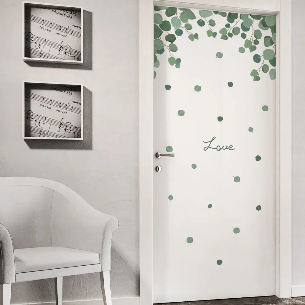 DICOR Green Leaves Wall Stickers Home Decor Living Room Decoration for Door Sticker Creative Removable Pvc Bedroom Decor Diy New - Цвет: C