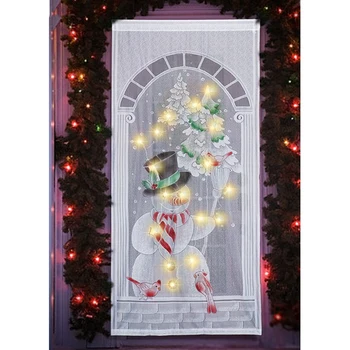 

LED Light Snowman Curtain Living Room Bedroom Festive Christmas Lovely Window Drape Home Christmas Festival Party Decor D30