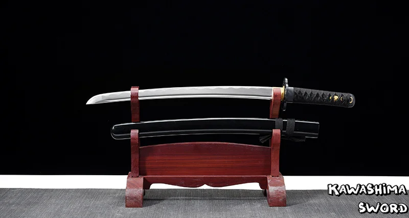 Japanese Wakizashi Real Steel Sword Ful Tang With Blood Groove Black Wooden Scabbard Sharp Ready for Cutting-30inches