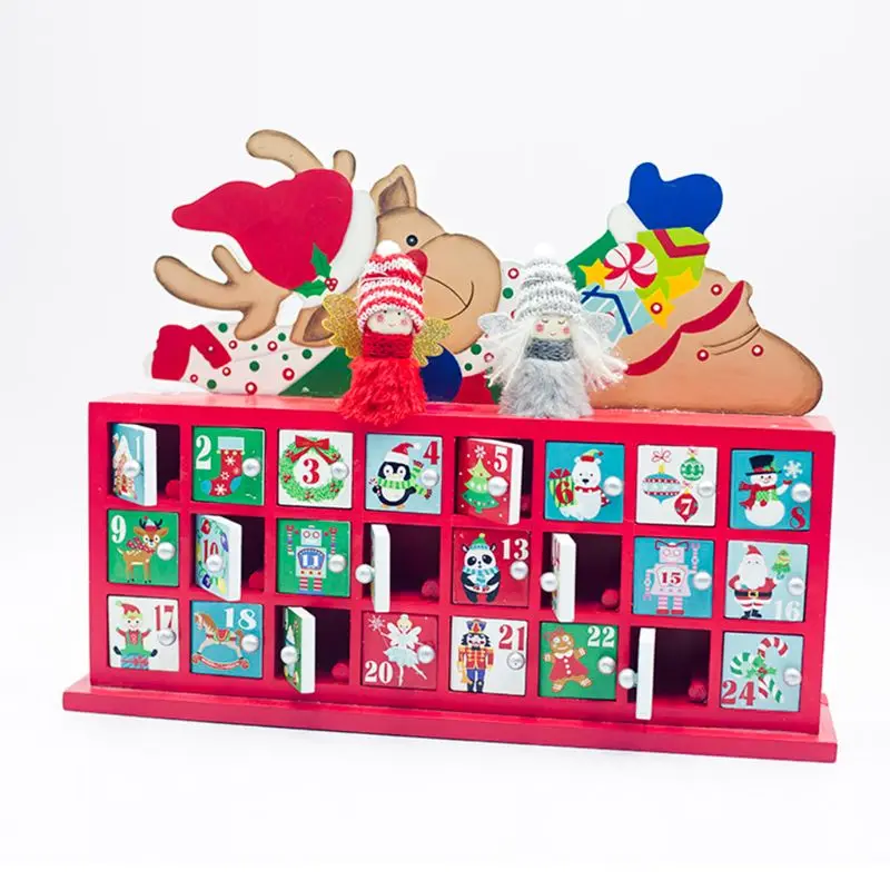 

Christmas Wooden Painted Elk Countdown Advent Calendar Christmas Storage Box DXAF