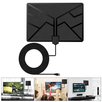 

Small Easy Install Black Aerial TV Antenna Indoor Two Modes Adhesive Amplifier Digital Signal Reception 1080P HD 300 Miles Range
