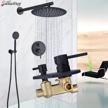 

In-wall Matte Black Shower Faucet Brass Rain Concealed Shower Faucet Into Shower Shower Head Water Shower Tap Brass Material