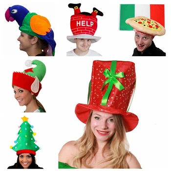 

Funny Christmas Hats Xmas Headwear Hot Dog Parrot Pizza Christmas Tree Elf Warm Hat Cosplay Decoration for Adult Woman Man
