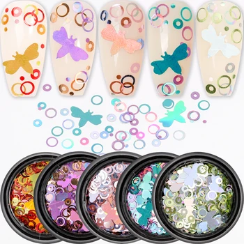 

1 Box Holo Round Circle Bee-Shape Glitter Flakes Sparkly 3D Mix Shapes Sequins Spangles Polish Manicure Nails Art Decorations