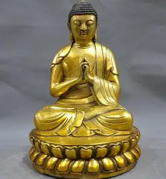 

9" China Buddhism temple bronze Gilt Rulai Sakyamuni Tathagata Big Buddha statue