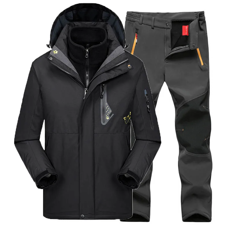 Мужские и женские зимние осенние новые куртки 3 в 1, Лыжный лагерь, скалолазание, треккинг, рыбий поход, цикл, водонепроницаемое пальто, большие размеры, для мужчин и женщин - Цвет: Black Gray Woman