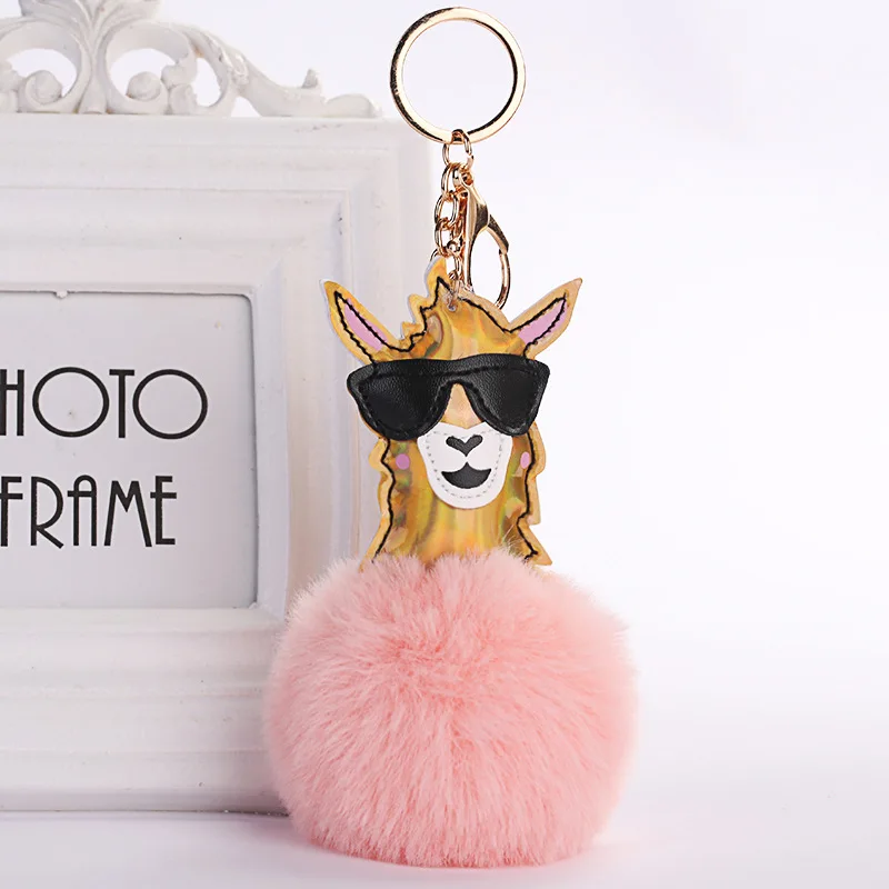 

Faux Fur Ball Keyrings Animals Accessories Christmas Alpaca Keychain Gift For Women Kids Pompom Key Chains Car Bag Xmas Pendants