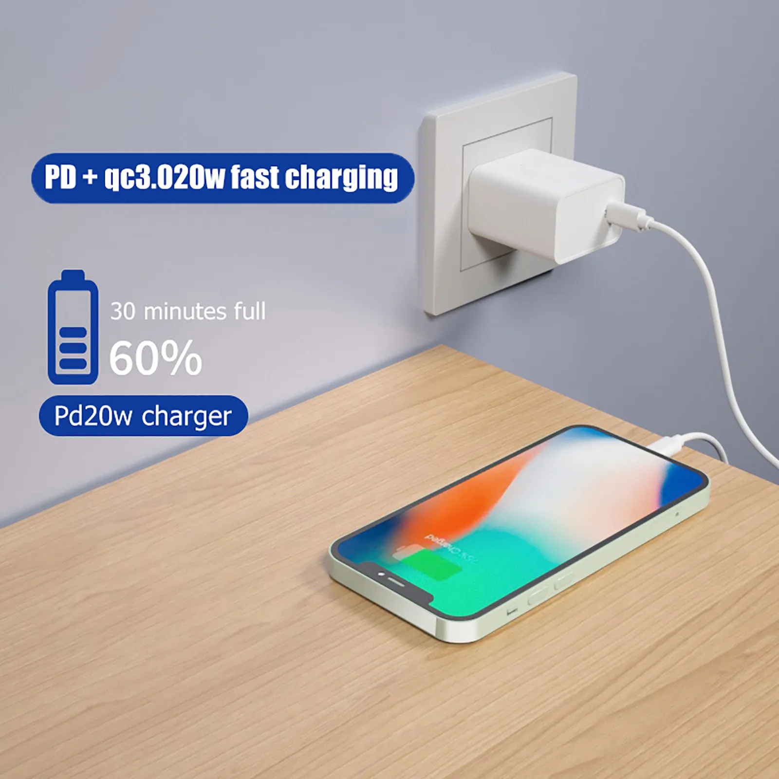 Cargador rápido de 20w adaptador de enchufe europeo para iphone 8 xr xs 12  pro max 13 mini 11pro