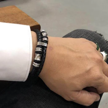 

Mcllroy Charms Bracelets 8mm Natural Stone Bracelets genuine black/brown Leather nail bracelet Men leather mens bracelets 2019