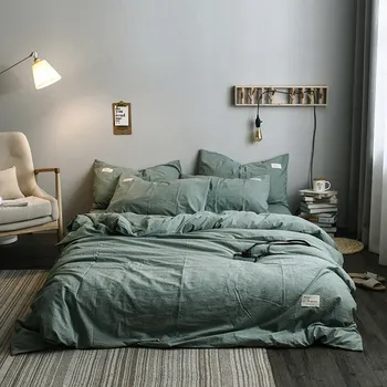 

High count & density Washed Cotton fabric Pure 4 pcs Beding set with 1pcs flat sheet 1 pcs duvet cover 2 pcs pillowcase GX-21