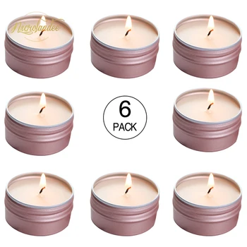 

NICROLANDEE 6PCS/SET Rose Gold Tea Lights Scented Candles Soy Wax Aromatherapy Small Candle Tins for Gift Party Home Decorations