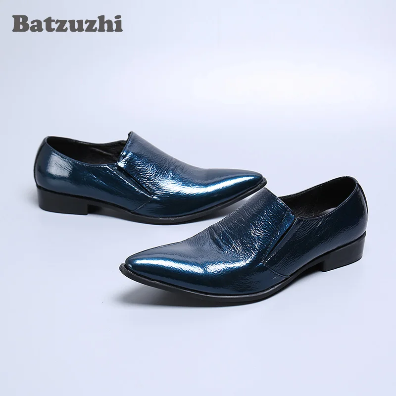 

Туфли Batzuzhi мужские из натуральной кожи, Роскошные Синие туфли с острым носком, деловые, для вечеринки и свадьбы