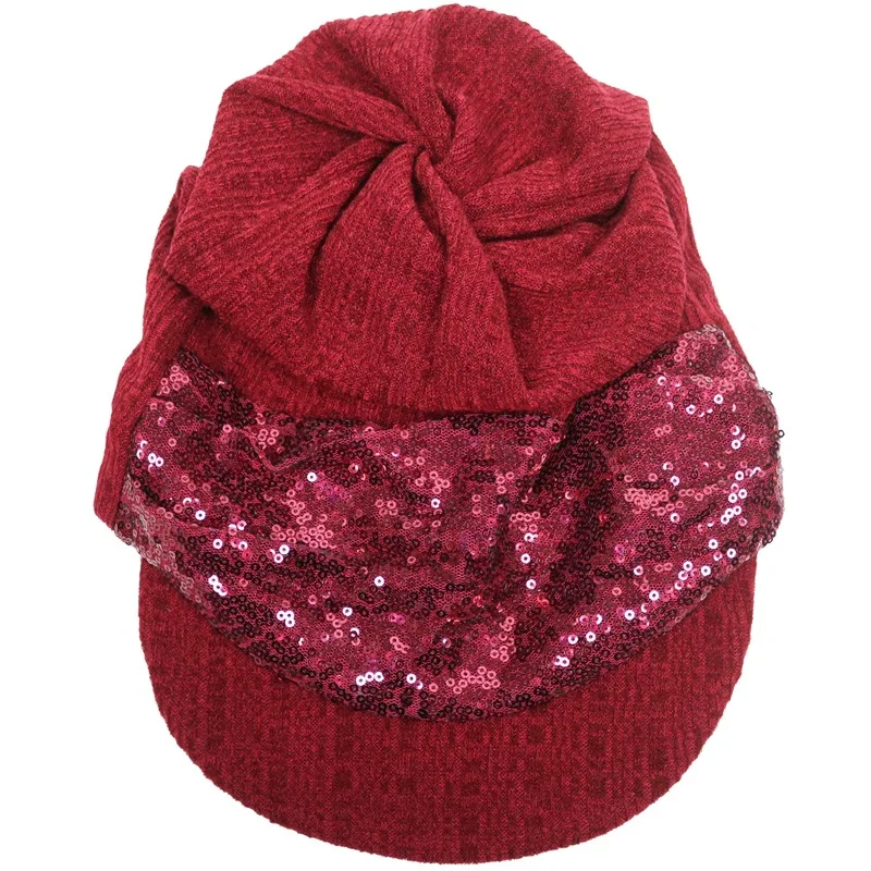 Knitted Sequins Baseball Caps Ladies Korean Style Pure Color Shiny Autumn Winter Warm Wind-proof High Quality Comfortable Caps