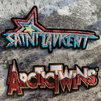 

DZNew fabric patch large letter Sequin beading embroidery accessories iron or sew wool clothes decoration decals shiny