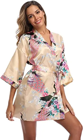 Fashion Satin Robe Female Bathrobe Sexy peignoir femme Silk Kimono Bride Dressing gown sleepwear Night Grow For Women
